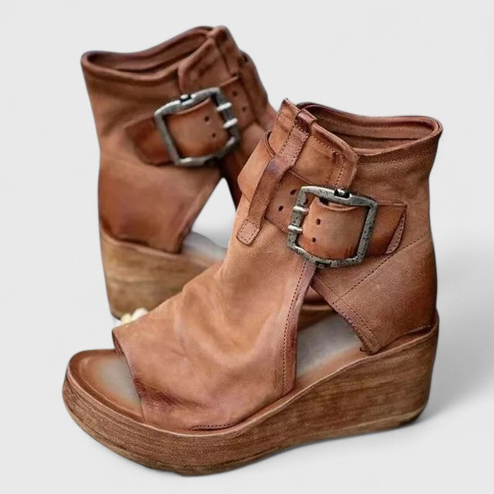 Ariana - Bold Buckle Wedge Sandals