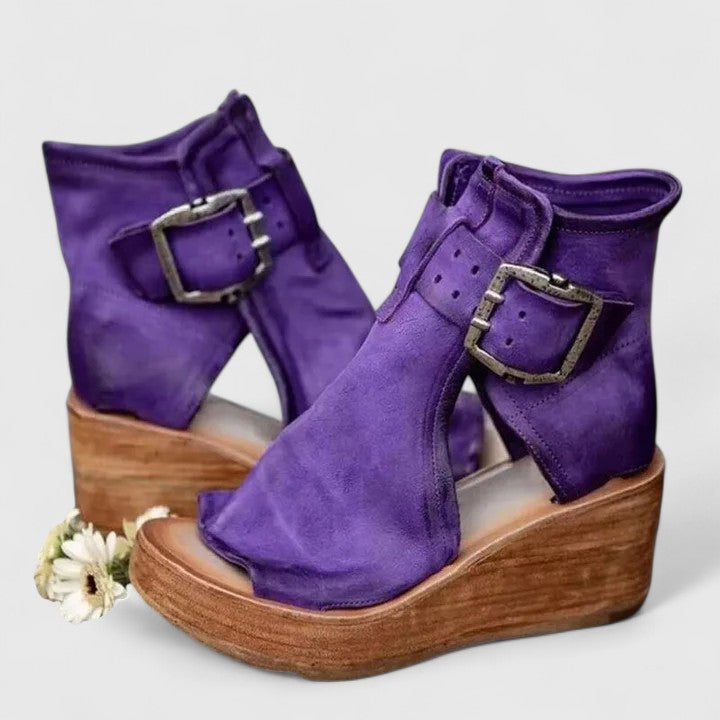 Ariana - Bold Buckle Wedge Sandals
