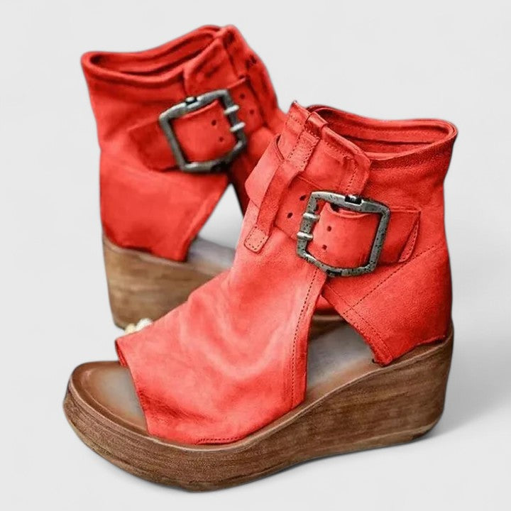 Ariana - Bold Buckle Wedge Sandals