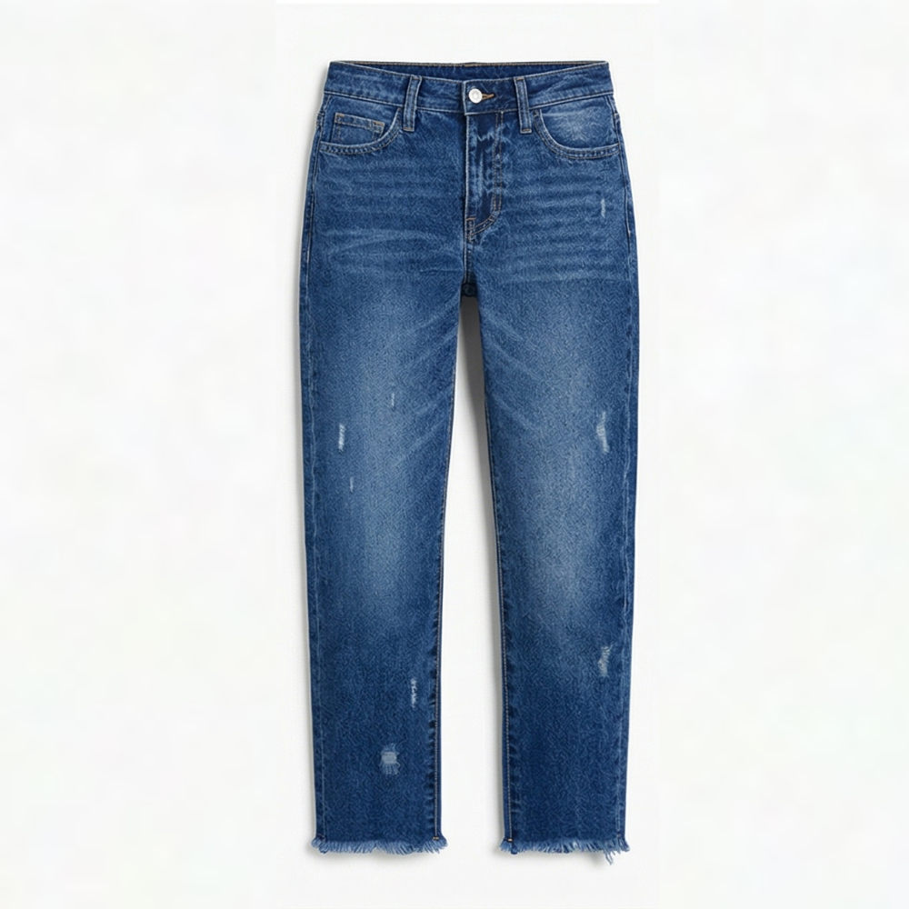 Women's Retro Fringed Cropped Straight Leg Jeans