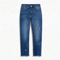 Women's Retro Fringed Cropped Straight Leg Jeans