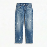Women's Retro Fringed Cropped Straight Leg Jeans