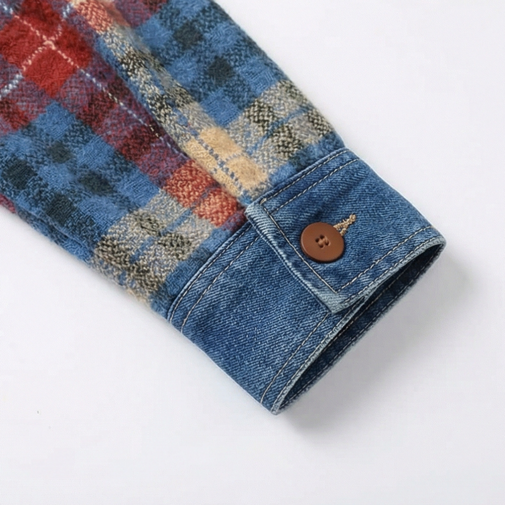 Women’s Contrast Denim Plaid Hooded Jacket - Susan & Anne