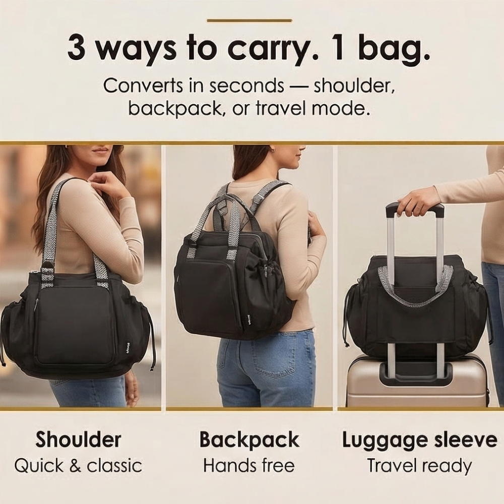 Carrova - Organized Everyday Tote with Backpack Straps