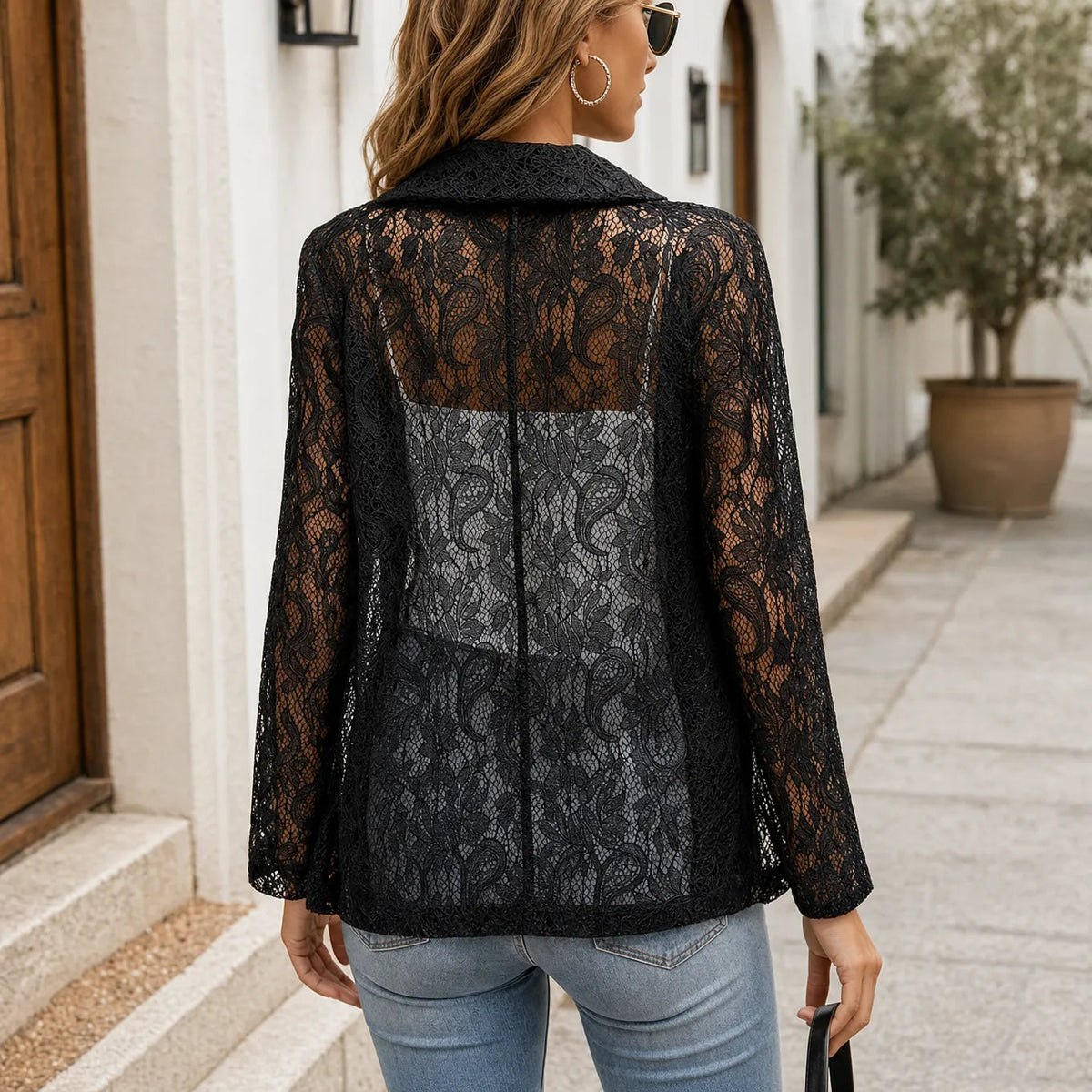 Floral Lace-look Open-Front Blazer for Women - Susan & Anne