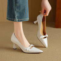 Bow Detail Pumps Pointed Toe Kitten Heel Shoes