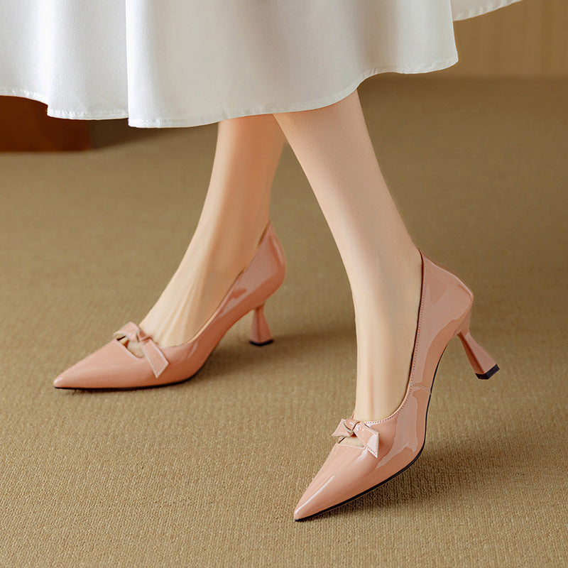 Rosalind - Bow Detail Pumps Pointed Toe Kitten Heel Shoes