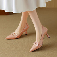Bow Detail Pumps Pointed Toe Kitten Heel Shoes