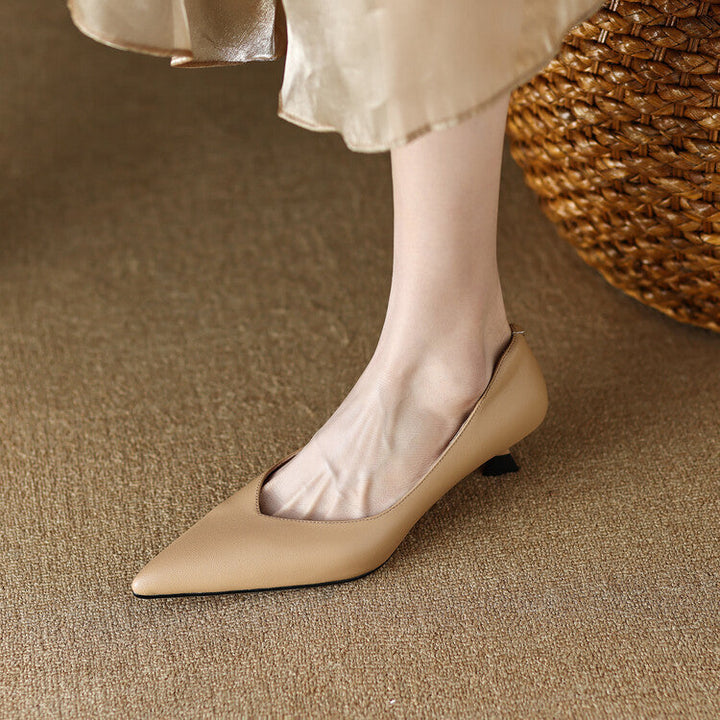 Camille - Pointed Toe Pumps Low Kitten Heel Slip On Shoes