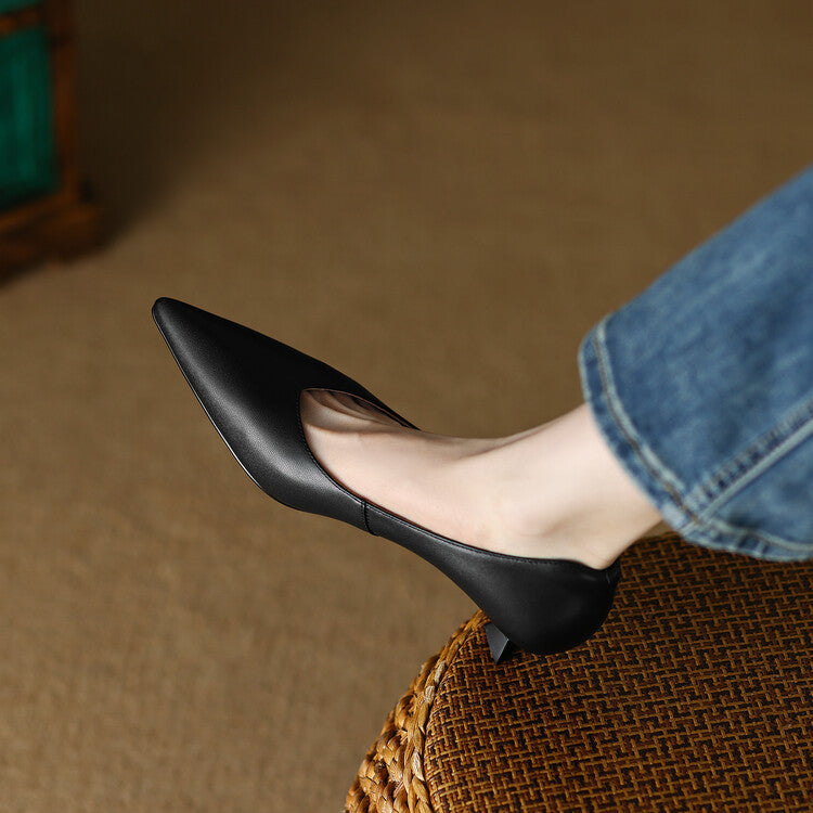 Camille - Pointed Toe Pumps Low Kitten Heel Slip On Shoes