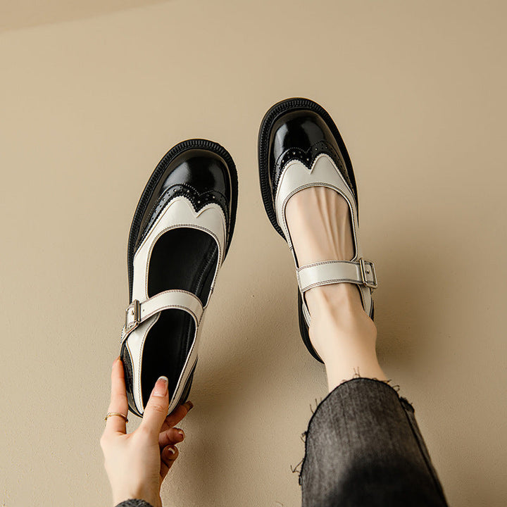 Audrey - Two-Tone Leather Mary Jane Shoes Brogue Low Heel
