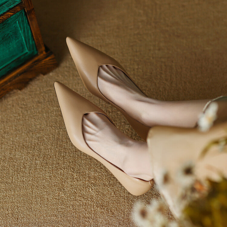 Camille - Pointed Toe Pumps Low Kitten Heel Slip On Shoes