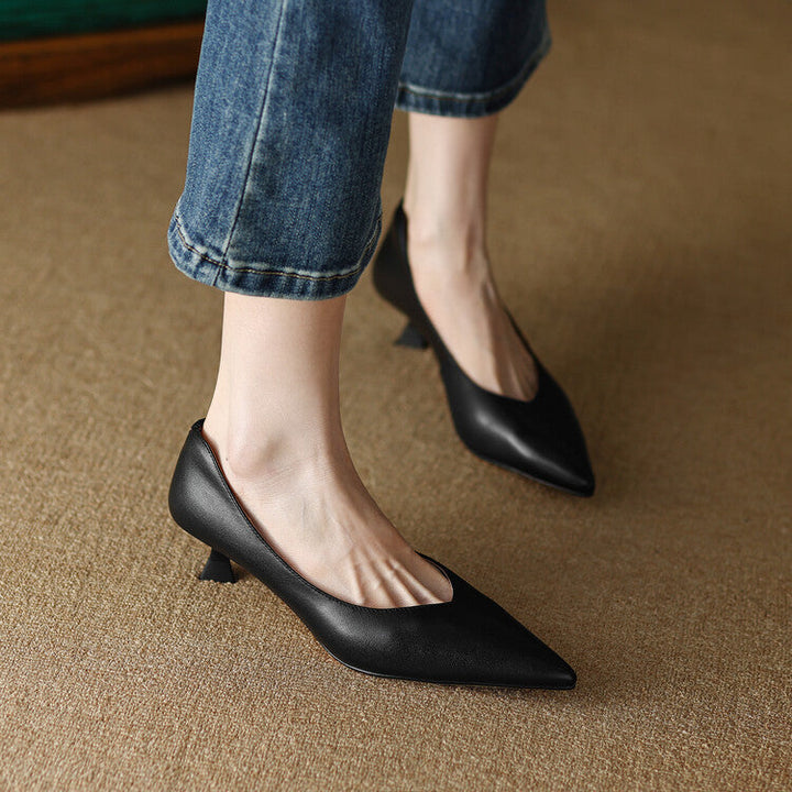 Camille - Pointed Toe Pumps Low Kitten Heel Slip On Shoes