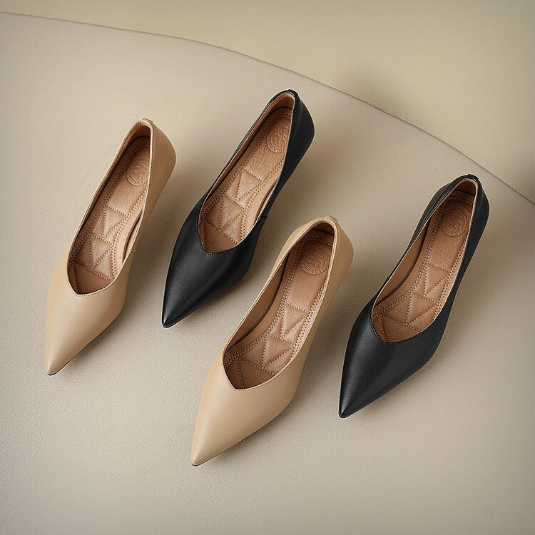 Camille - Pointed Toe Pumps Low Kitten Heel Slip On Shoes