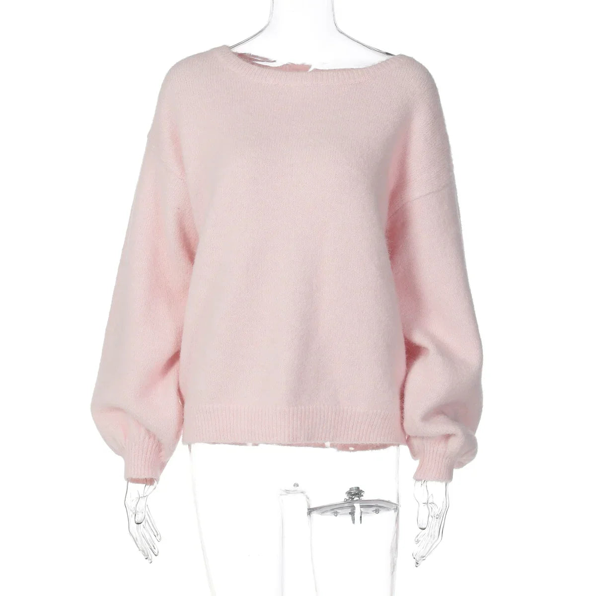 Detail of the selene off-shoulder knit sweater
