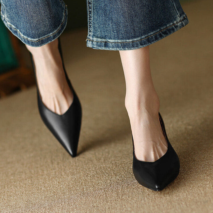 Camille - Pointed Toe Pumps Low Kitten Heel Slip On Shoes