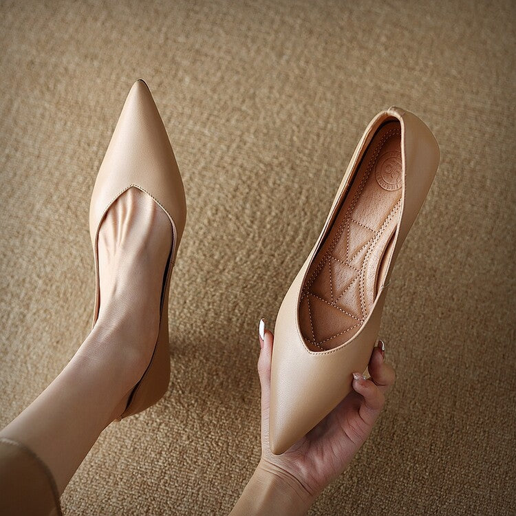 Camille - Pointed Toe Pumps Low Kitten Heel Slip On Shoes