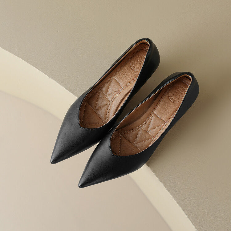 Camille - Pointed Toe Pumps Low Kitten Heel Slip On Shoes