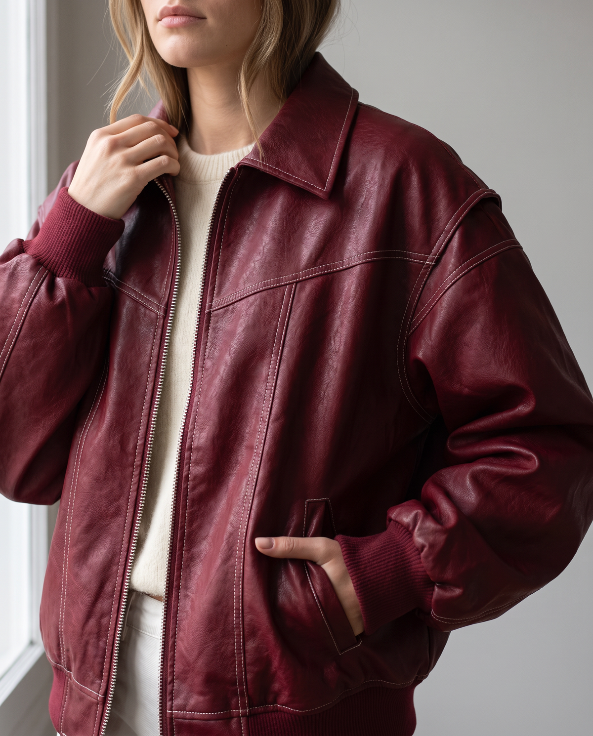 Oversized Colorblock Windbreaker Jacket, close-up of the collar, zip and contrast stitching