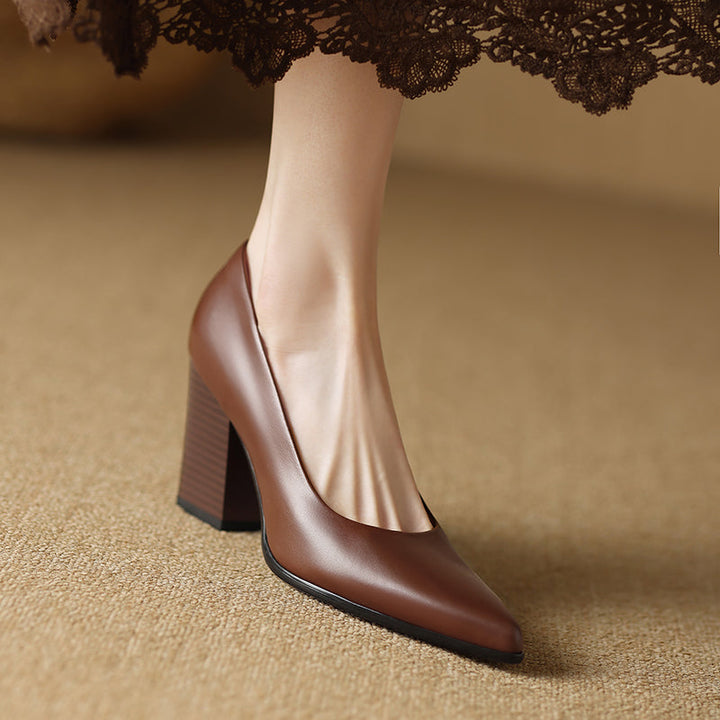 Venetia - Block Heel Pumps Pointed Toe Slip On Work Heels