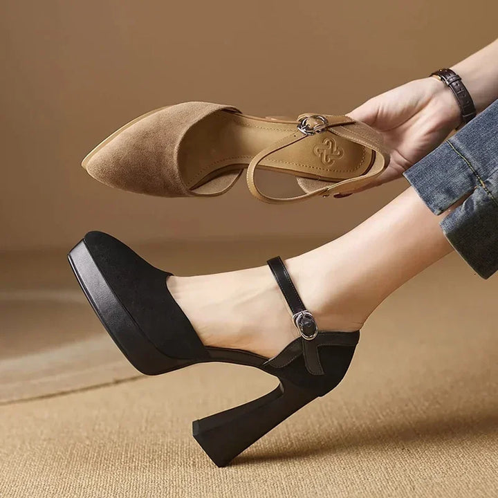 Aurore - Platform Block Heel Pumps Ankle Strap High Heels