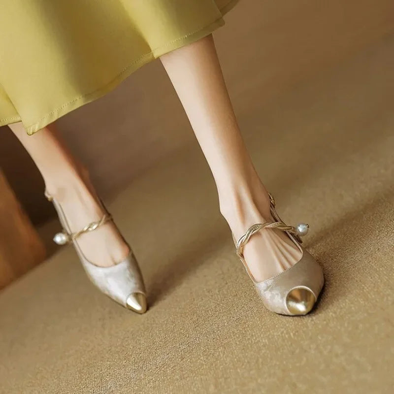 Fleur - Pearl Strap Slingback Kitten Heels Pointed Toe Pumps