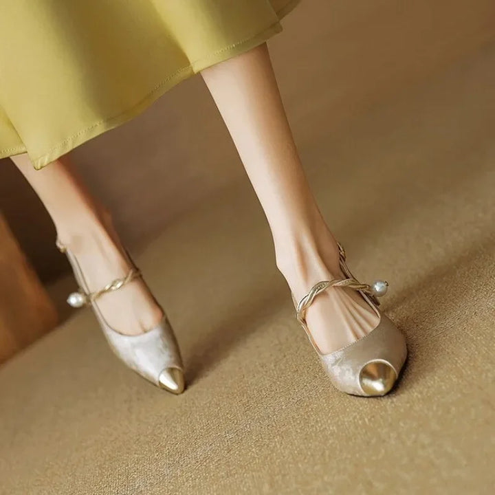 Fleur - Pearl Strap Slingback Kitten Heels Pointed Toe Pumps