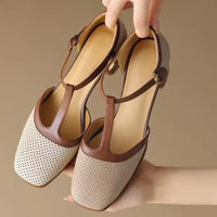 T-Strap Block Heel Shoes Square Toe Mid Heel Pumps