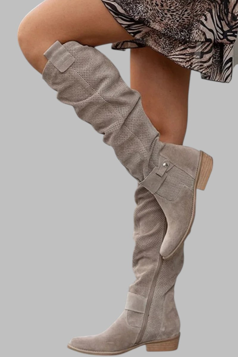 Front view of the janika | vintage suede knee-high boots