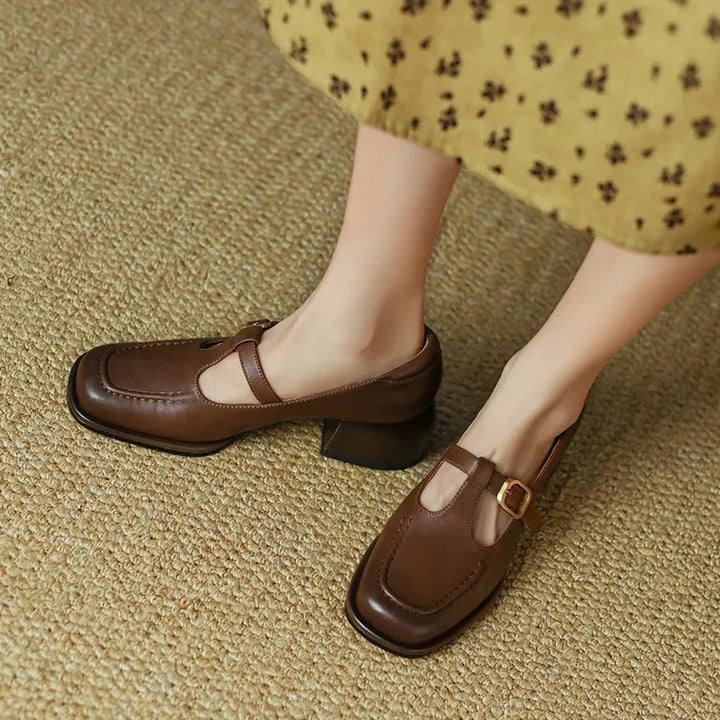 Wren - T-Strap Mary Jane Shoes Square Toe Low Block Heel