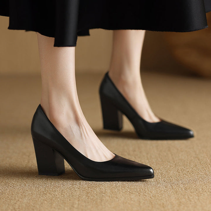 Venetia - Block Heel Pumps Pointed Toe Slip On Work Heels