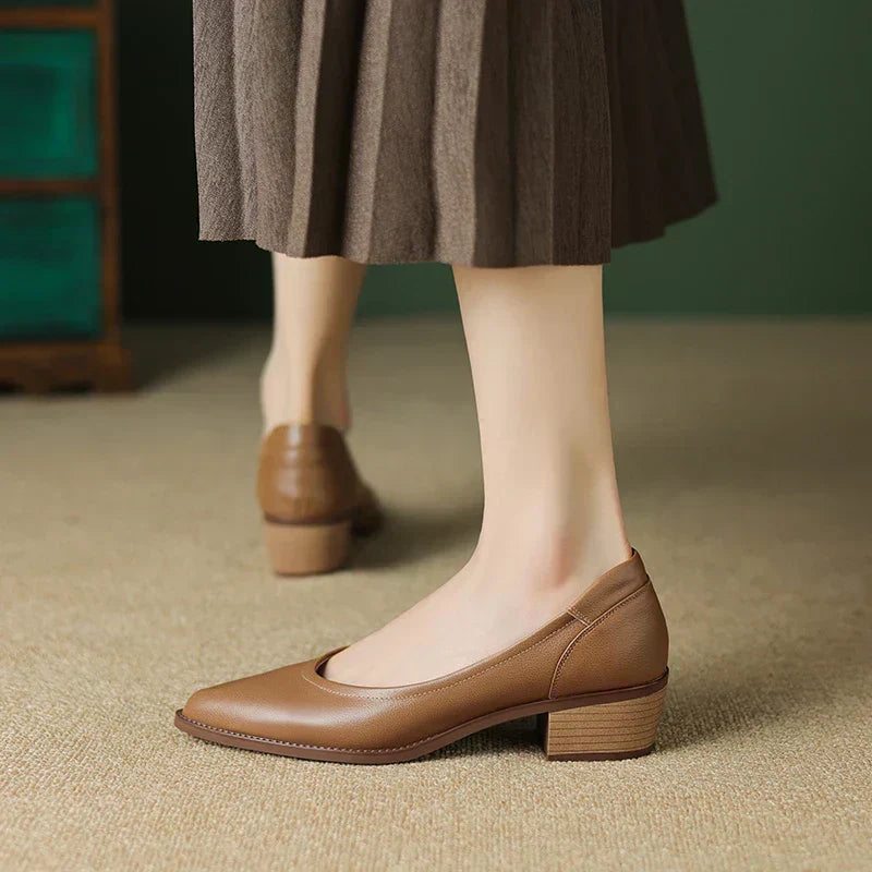 Cora - Pointed Toe Block Heel Pumps Slip On Mid Heel Shoes