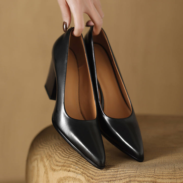 Venetia - Block Heel Pumps Pointed Toe Slip On Work Heels