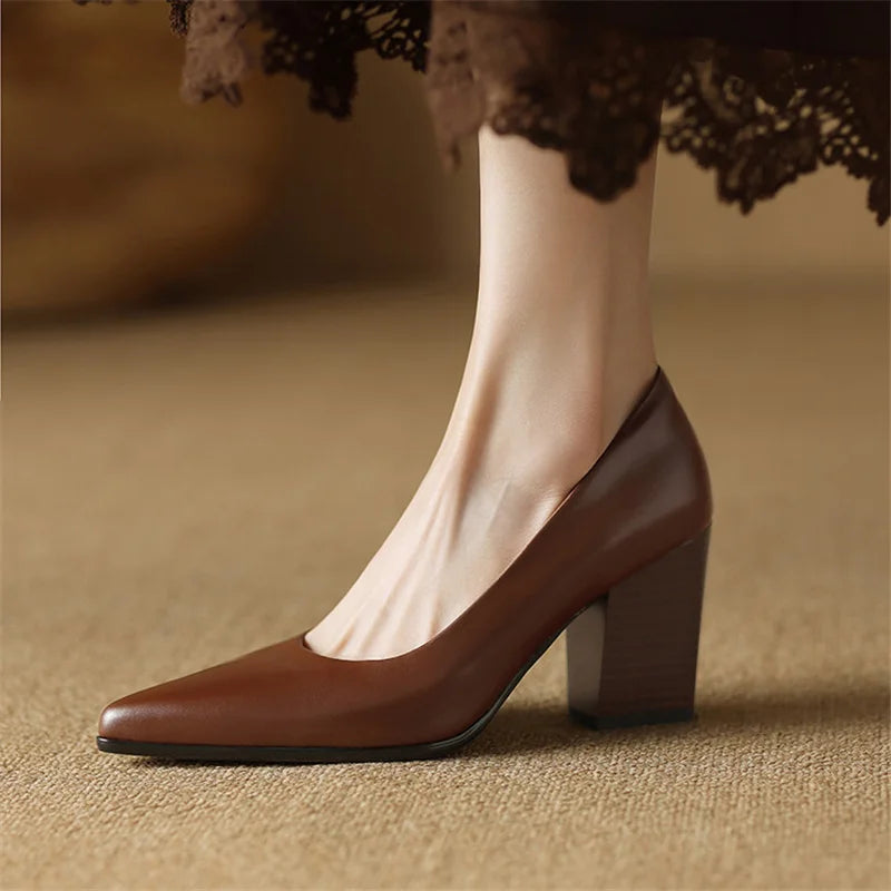 Venetia - Block Heel Pumps Pointed Toe Slip On Work Heels