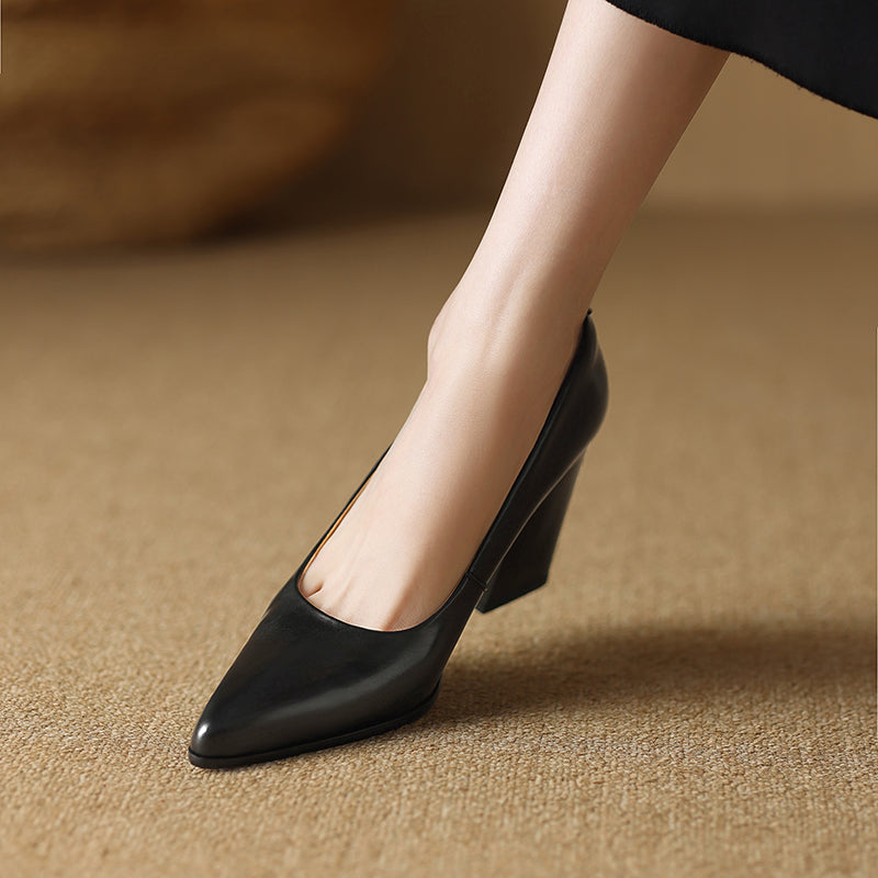 Venetia - Block Heel Pumps Pointed Toe Slip On Work Heels