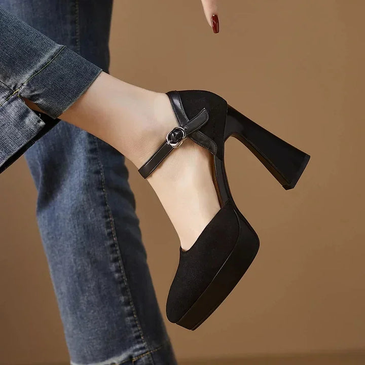 Aurore - Platform Block Heel Pumps Ankle Strap High Heels