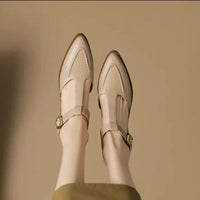 T-Strap Buckle Shoes Pointed Toe Low Heel Flats