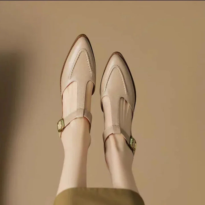 Sloane - T-Strap Buckle Shoes Pointed Toe Low Heel Flats