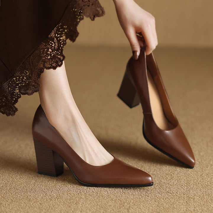 Venetia - Block Heel Pumps Pointed Toe Slip On Work Heels