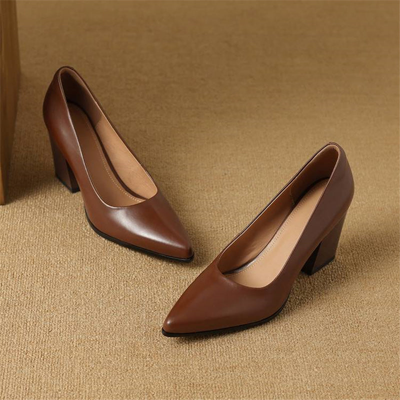 Venetia - Block Heel Pumps Pointed Toe Slip On Work Heels