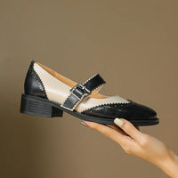 Two-Tone Leather Mary Jane Shoes Brogue T-Strap