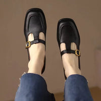 T-Strap Mary Jane Shoes Square Toe Low Block Heel