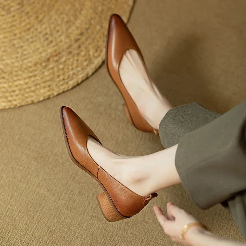 Harriet - Block Heel Pumps Pointed Toe Slip On Work Shoes