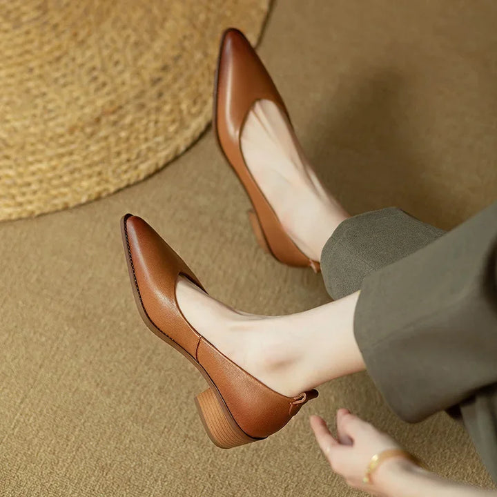 Harriet - Block Heel Pumps Pointed Toe Slip On Work Shoes