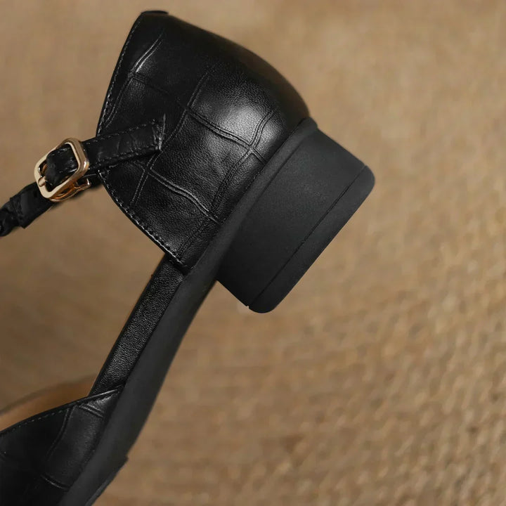 Margot - Leather T-Strap Mary Jane Flats Pointed Toe Flat