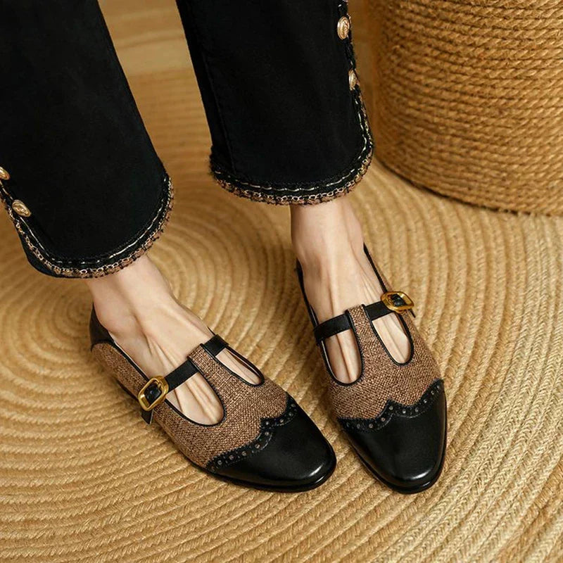 Cosima - Two-Tone T-Strap Mary Jane Shoes Vintage Low Heel