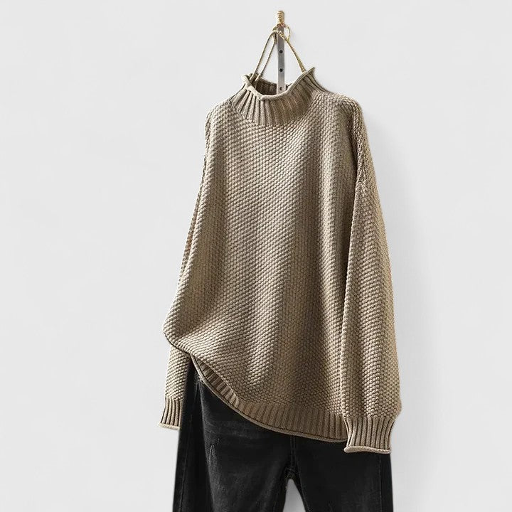 Woman wearing the keira elegant knit sweater