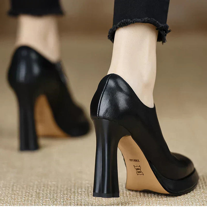 Giselle - High Heel Pumps Platform Block Heel Side Zipper