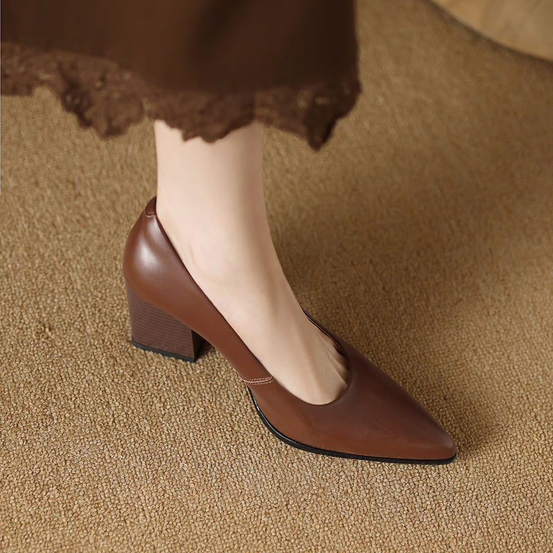 Venetia - Block Heel Pumps Pointed Toe Slip On Work Heels