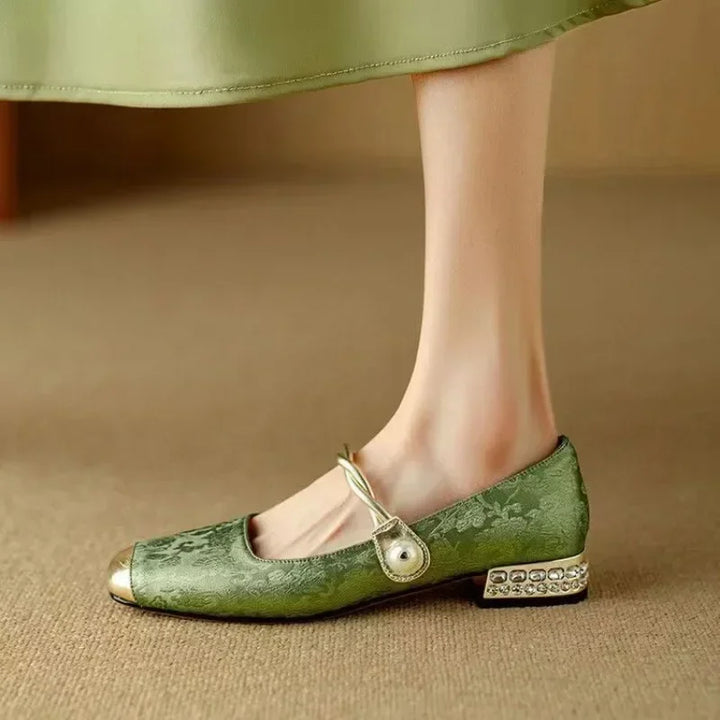 Celestine - Pearl Strap Mary Jane Shoes Glitter Block Heel